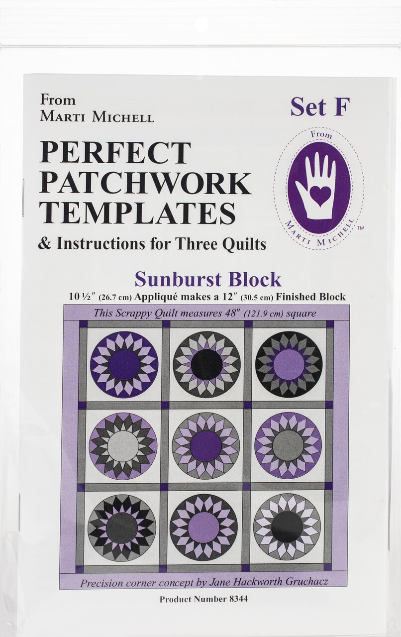 Marti Michell Perfect Patchwork Template-Set F - Sunburst 5/Pkg